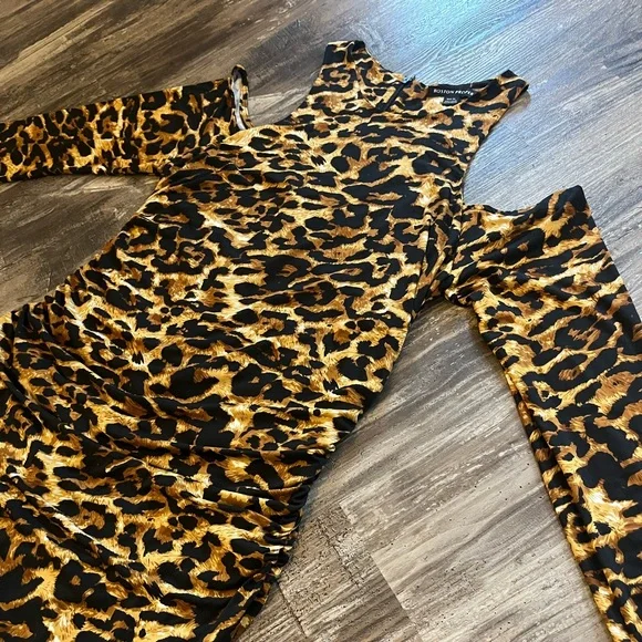 Boston Proper Maxi Dress Cold Shoulder Ruched Zipper Back Animal Print Size XL - Picture 5 of 9
